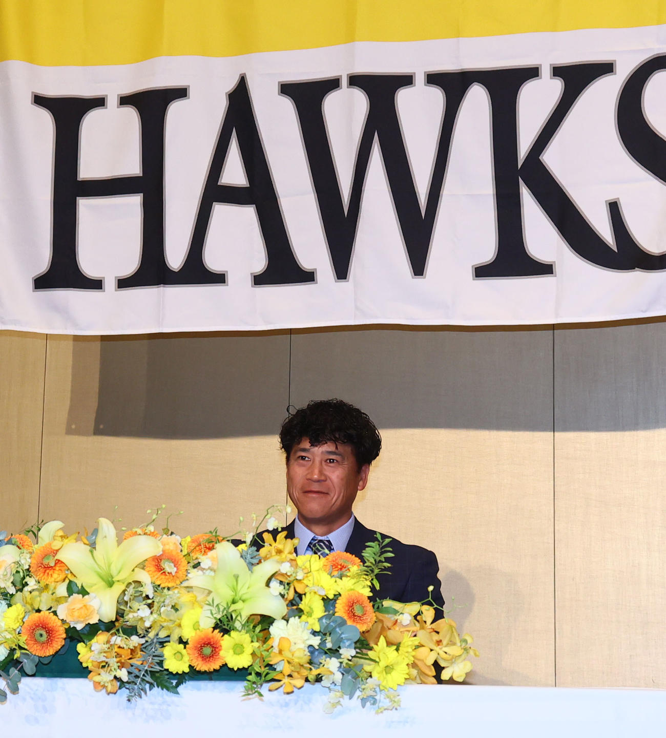 CBO就任会見に臨む城島球団会長付特別アドバイザー兼チーフコーディネーター（撮影・鬼束羽瑠菜）