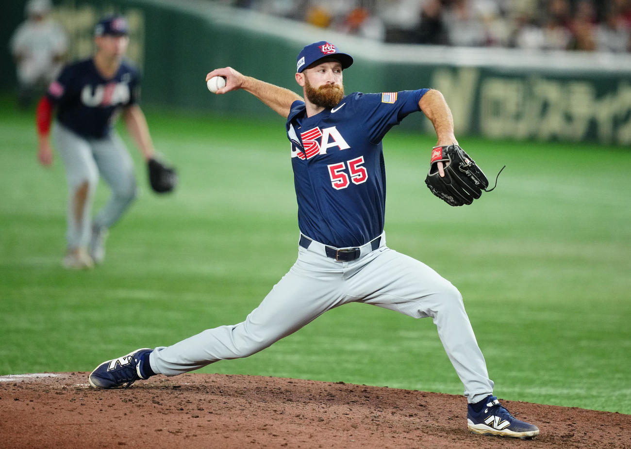 日本対米国　6回裏、米国4番手で登板し力投するパットン（撮影・垰建太）
