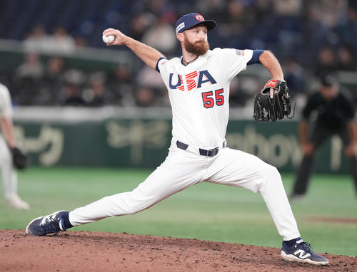 米国対台湾　7回表から登板した米国パットン（撮影・鈴木みどり）