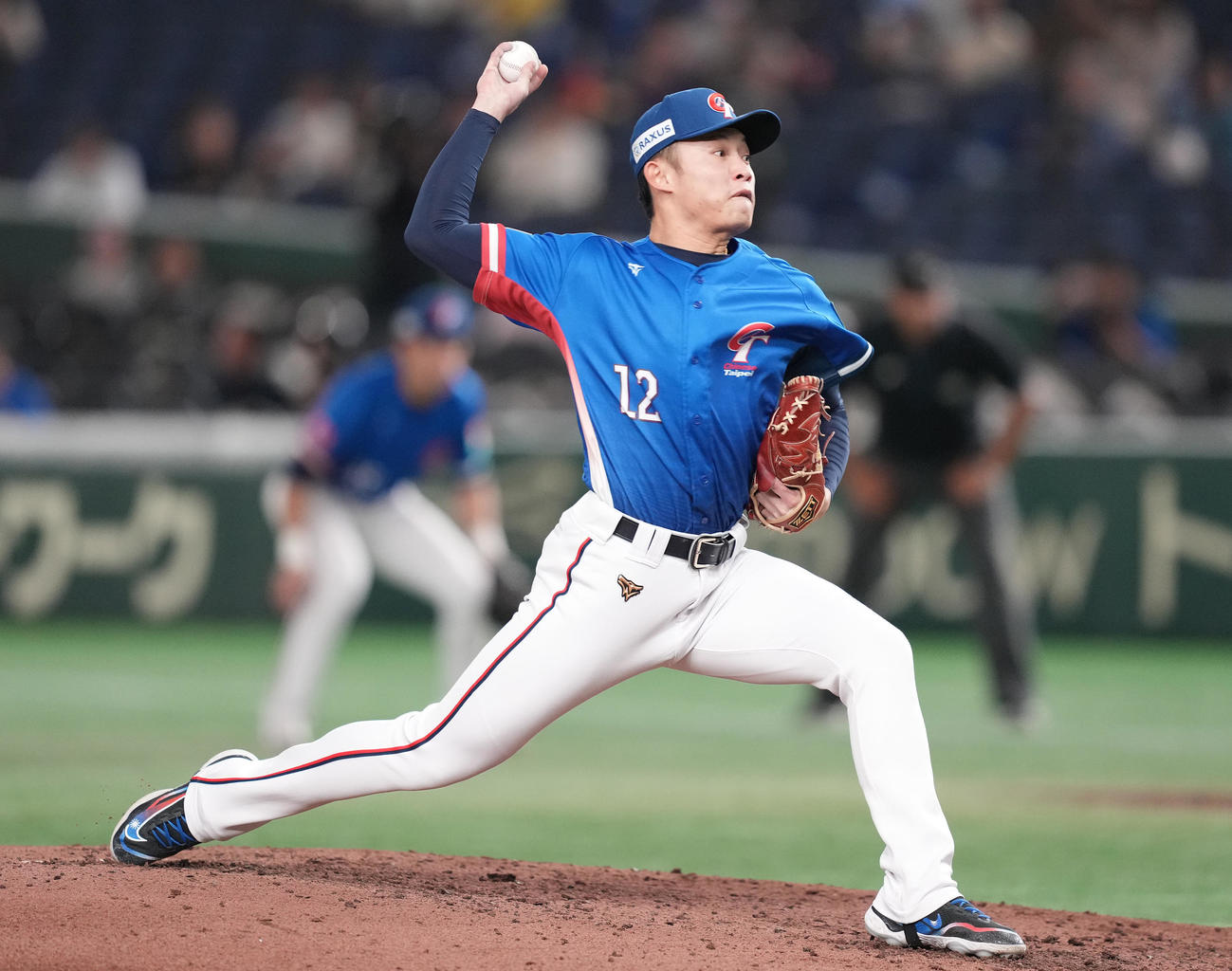米国対台湾　3回裏から2番手で登板した台湾江国豪（撮影・鈴木みどり）