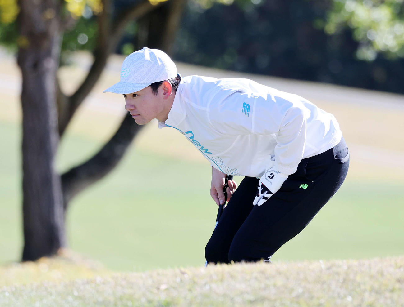 巨人軍納会ゴルフコンペに参加した巨人萩尾（撮影・鈴木正人）