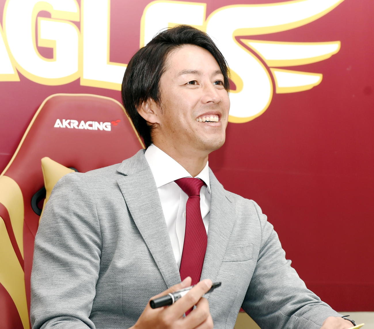 契約更改交渉に臨んだ楽天岸（撮影・山田愛斗）