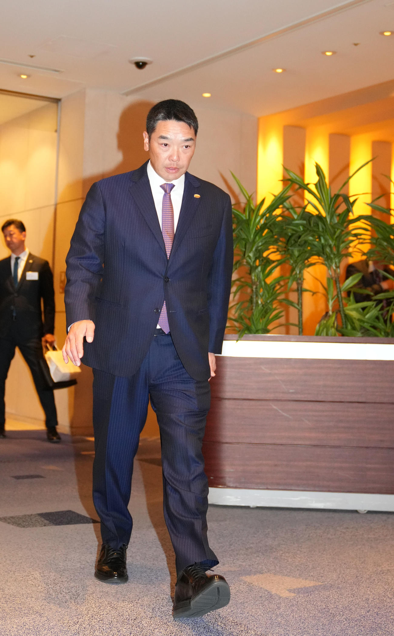 巨人OB会総会に出席する阿部監督（撮影・横山健太）