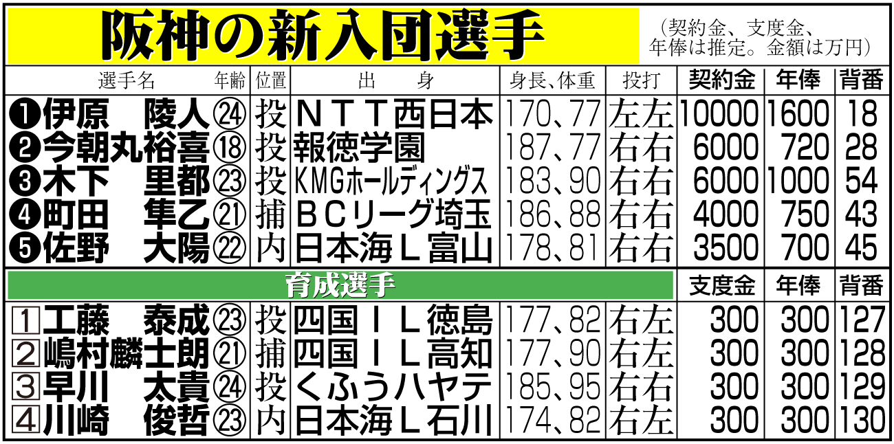 【イラスト】阪神の新入団選手