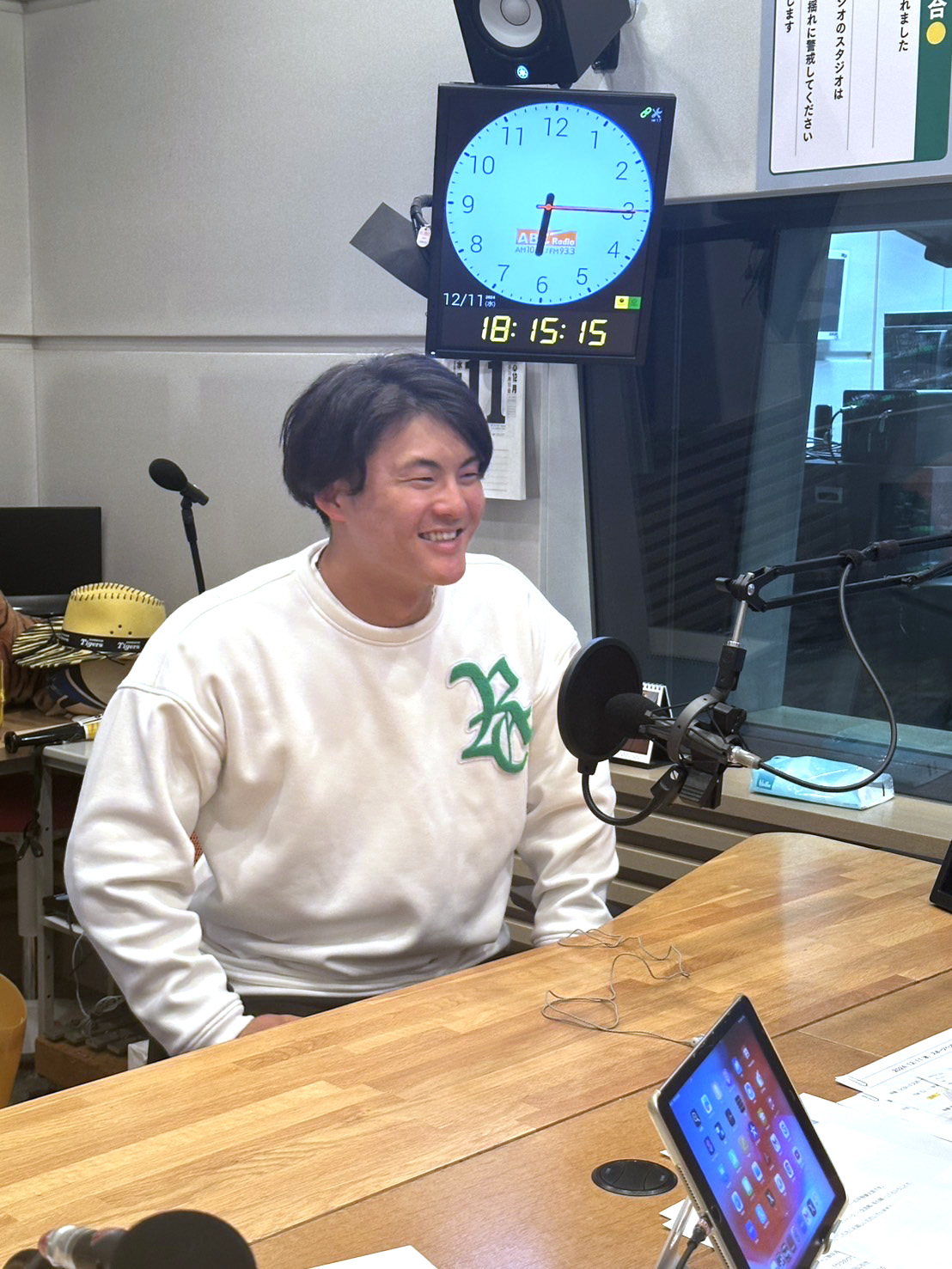 ABCラジオ「ミュージックジェルム」に生出演した阪神前川（球団提供）