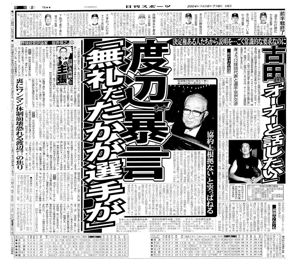 04年7月9日付の日刊スポーツ5面（東京版）