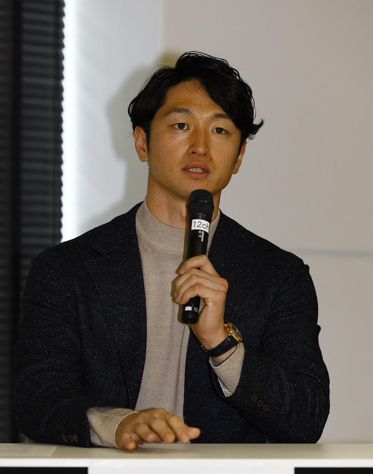 芦屋市教育委員と一般社団法人LINK UP、センス・トラスト株式会社の連携協定締結式に出席した阪神近本（撮影・藤尾明華）