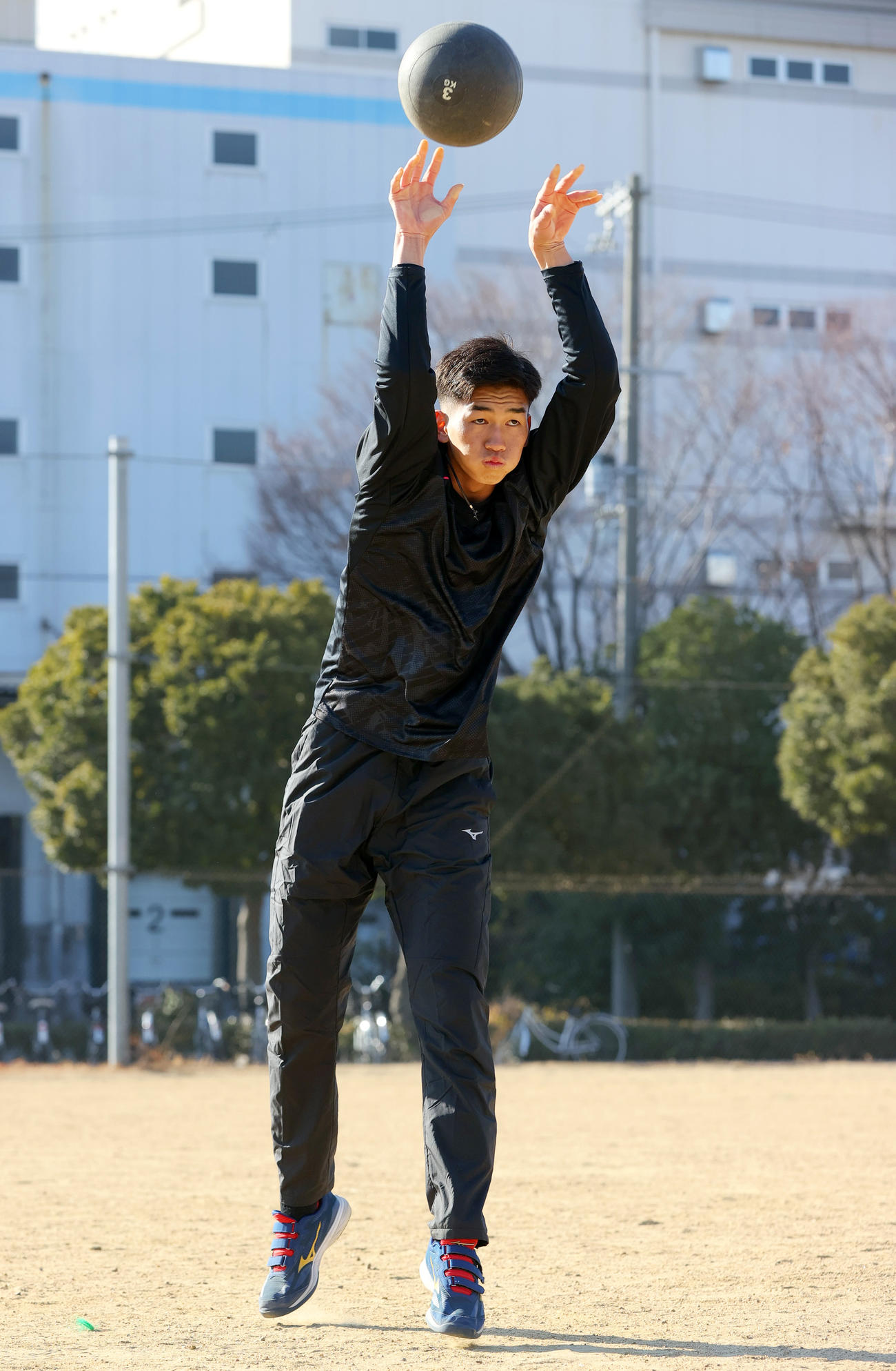 阪神ドラフト2位の今朝丸は自主トレを公開する（撮影・上山淳一）