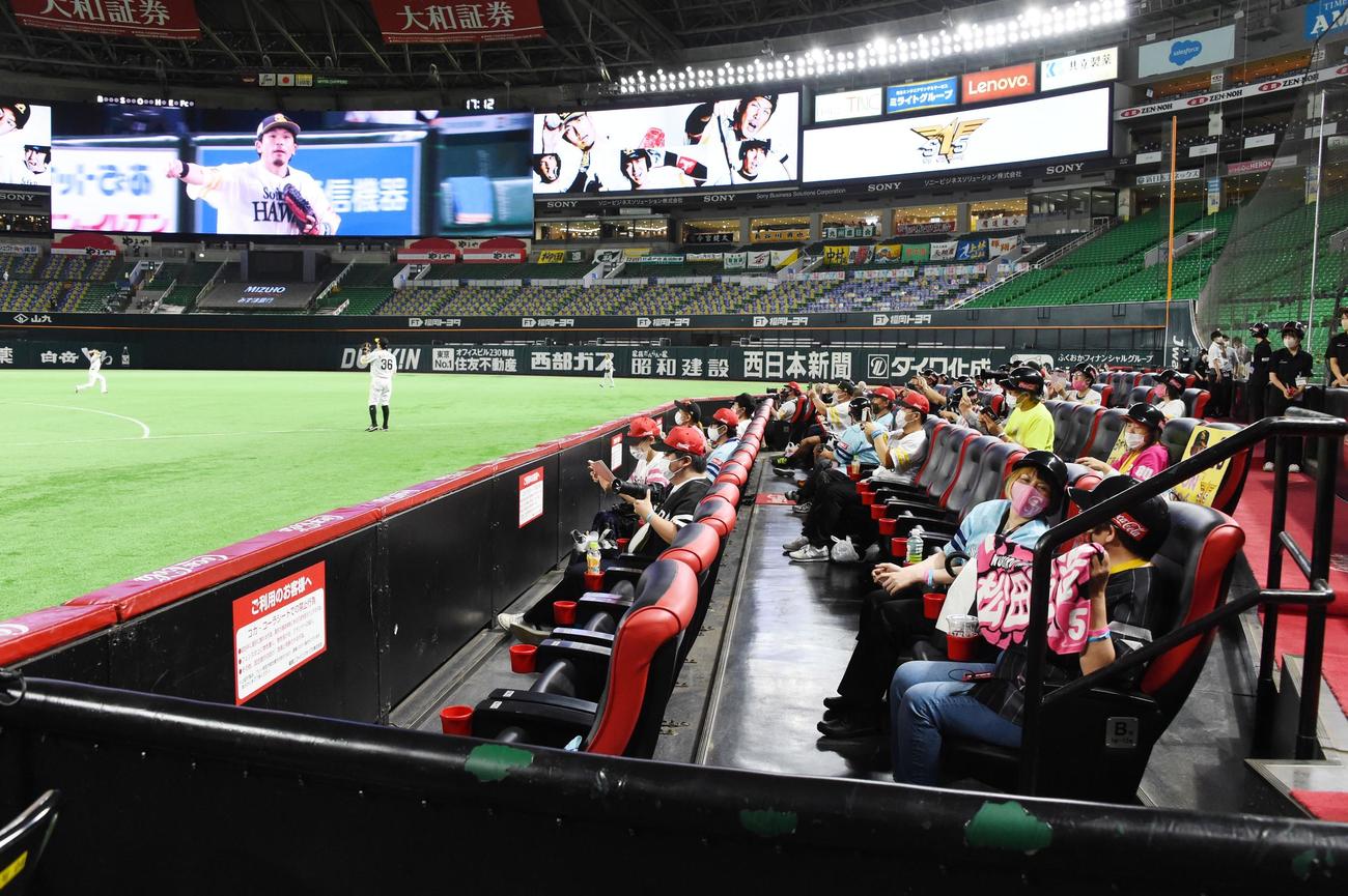 ソフトバンク対楽天　コカコーラシートからソフトバンクの選手を見るファン（2020年7月撮影）＝