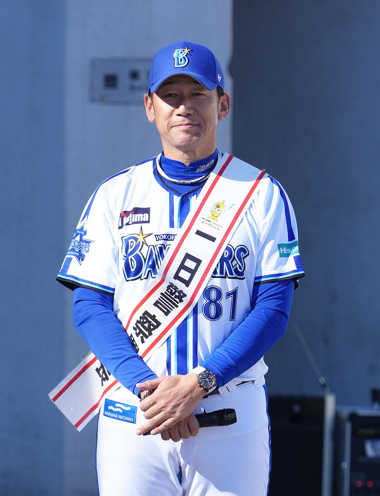 都筑警察署の一日署長を務めたDeNA三浦監督（撮影・足立雅史）