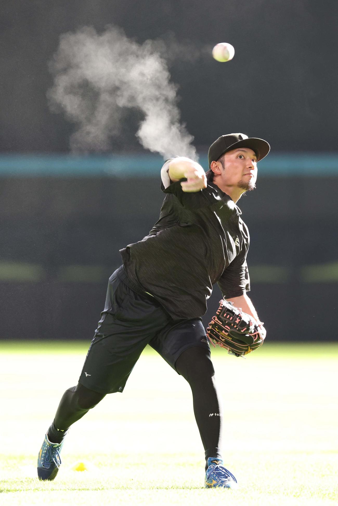 公開自主トレでキャッチボールする日本ハム伊藤（撮影・黒川智章）