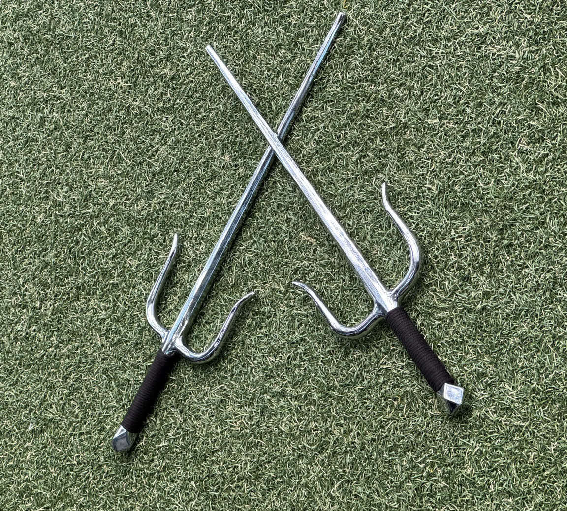 自主トレを公開し、今年初の取り組みとして琉球古武術の「サイ」を使ったトレーニングを行った（撮影・小早川宗一郎）