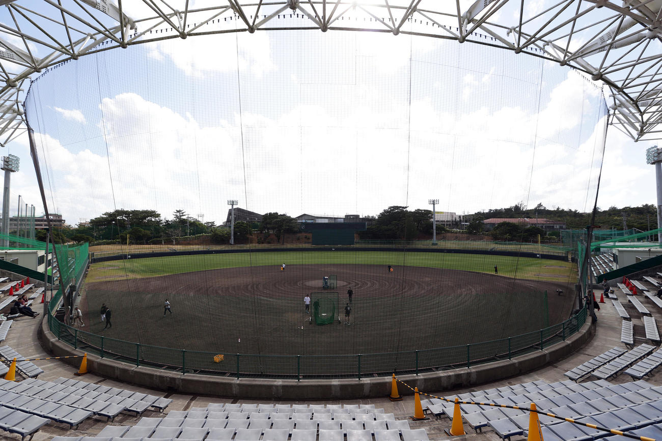 バイトするならエントリー宜野座スタジアムの全景（撮影・前田充）