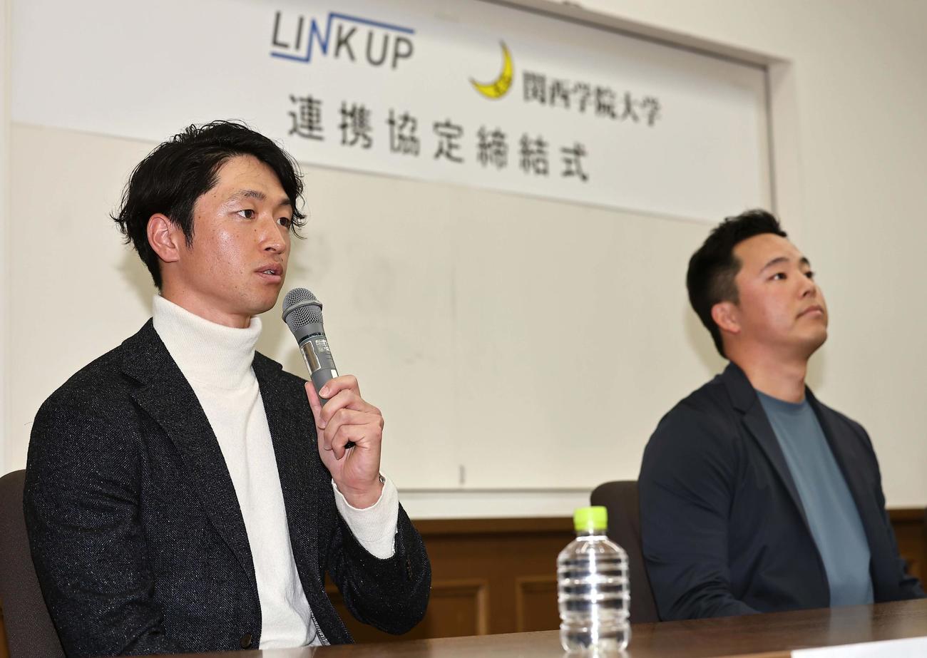 近本（左）は連携協定の今後の展望を話す。右は代表理事の石井氏（撮影・上田博志）