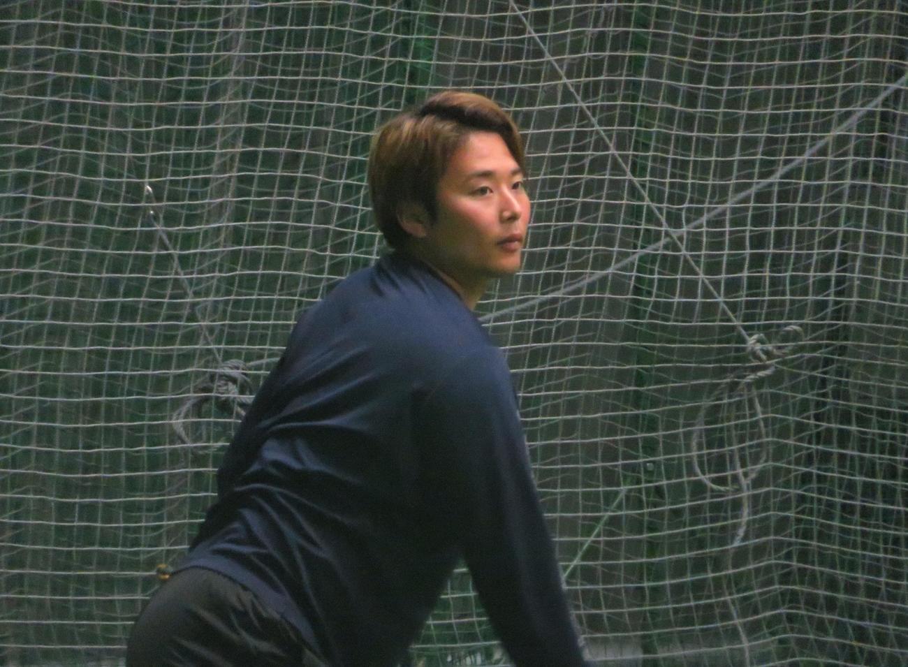 自主トレを公開しキャッチボールをおこなう横山（撮影・星夏穂）