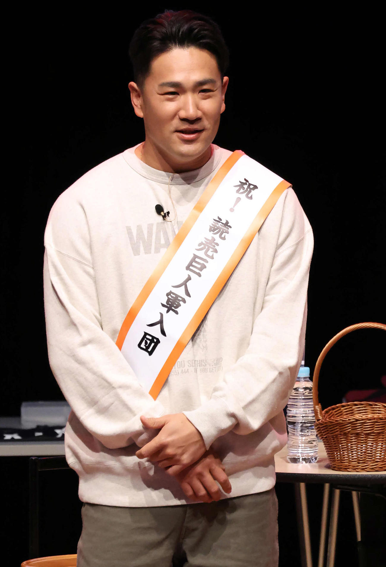 登壇した巨人田中将（撮影・丹羽敏通）
