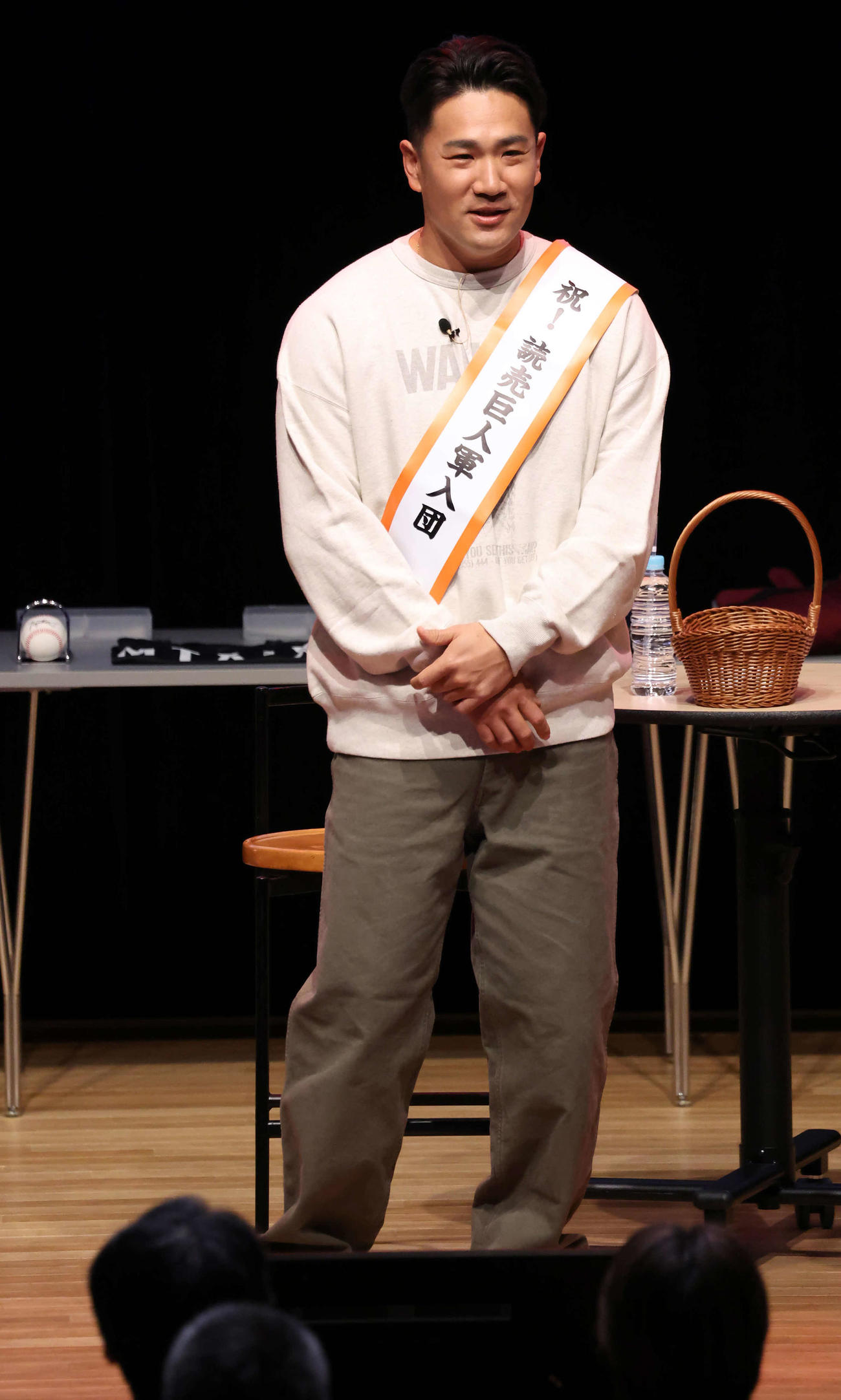 登壇した田中将大（撮影・丹羽敏通）