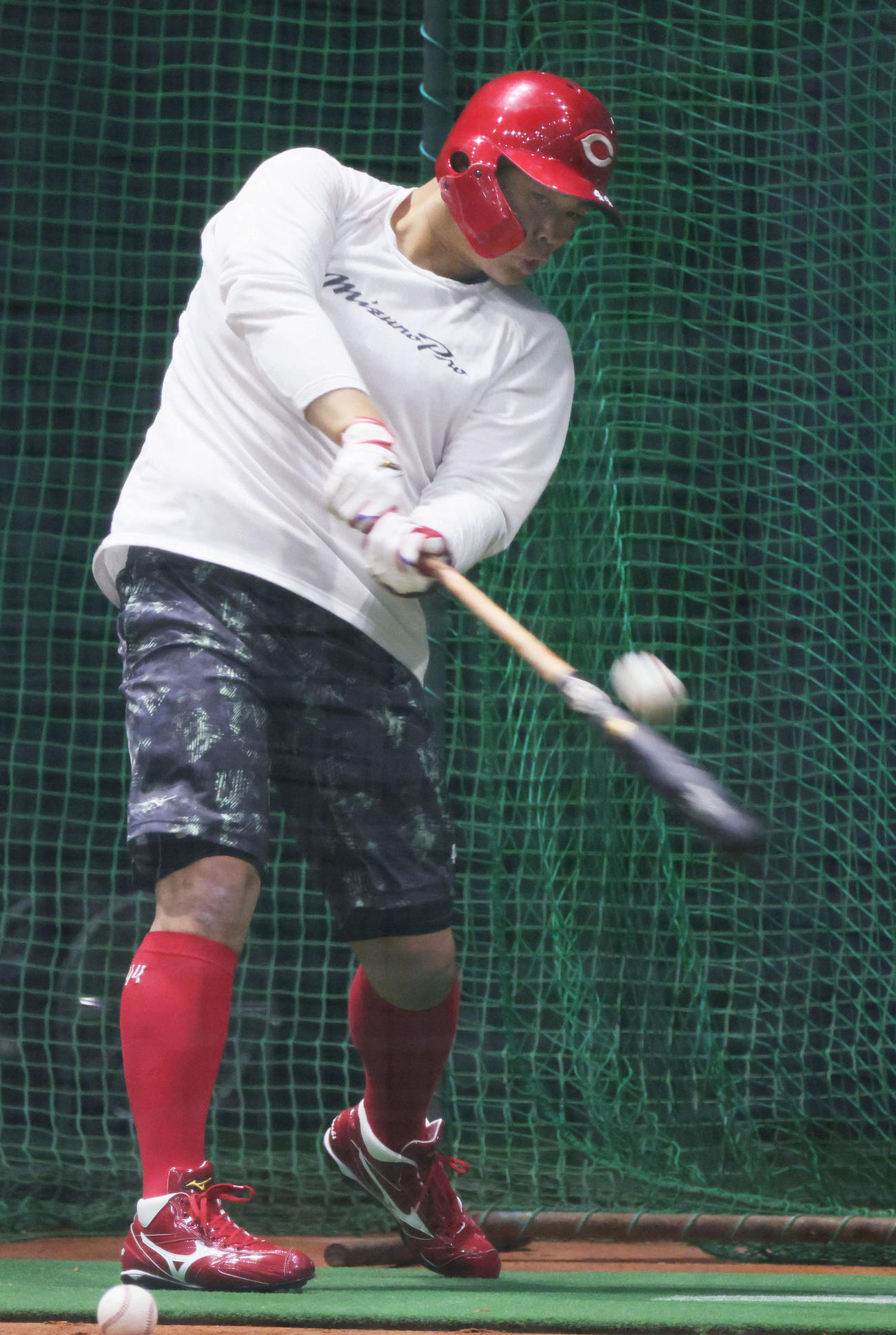 合同自主トレで、打撃練習をする広島林（撮影・加藤孝規）