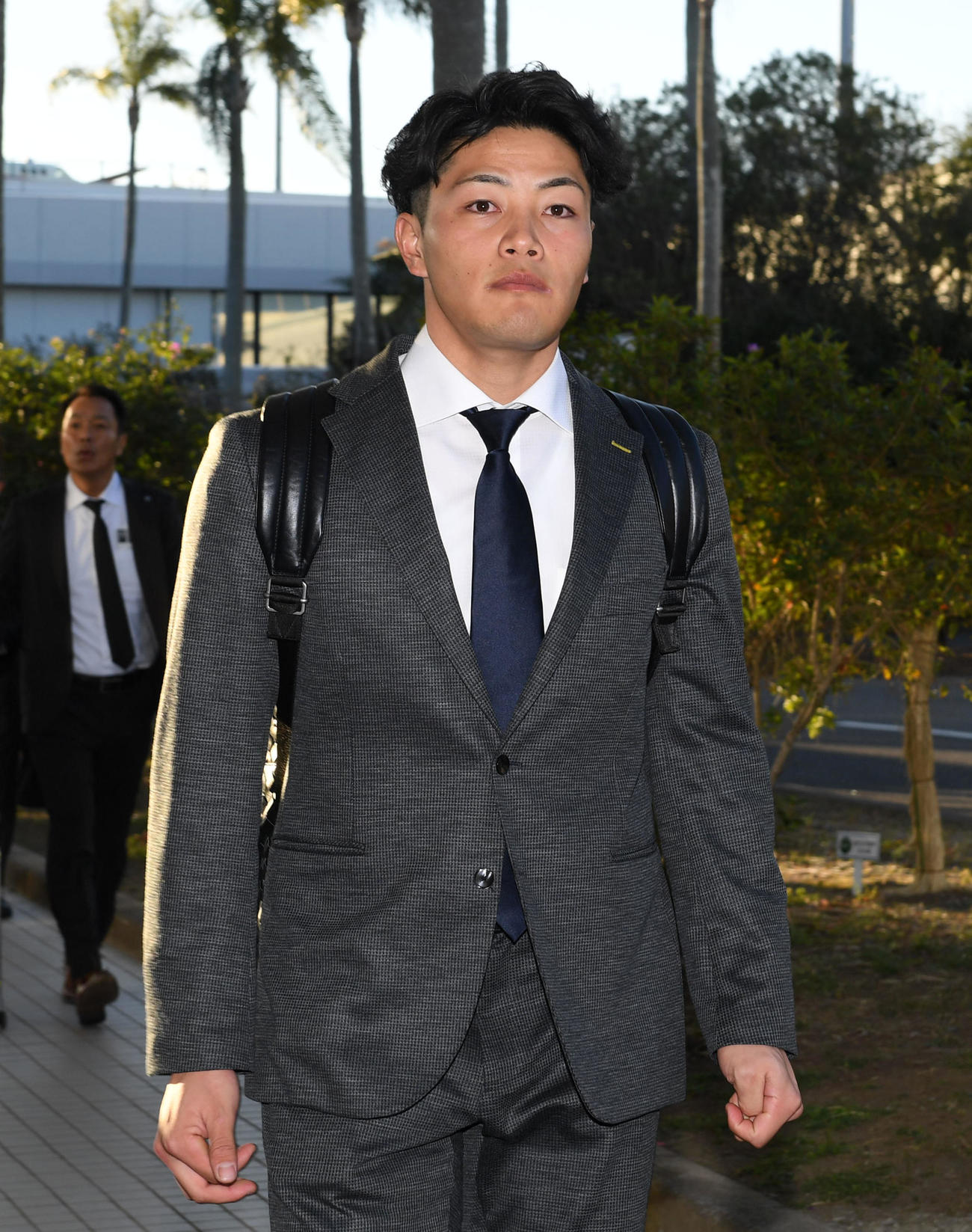宮崎入りしたオリックス麦谷（撮影・前岡正明）