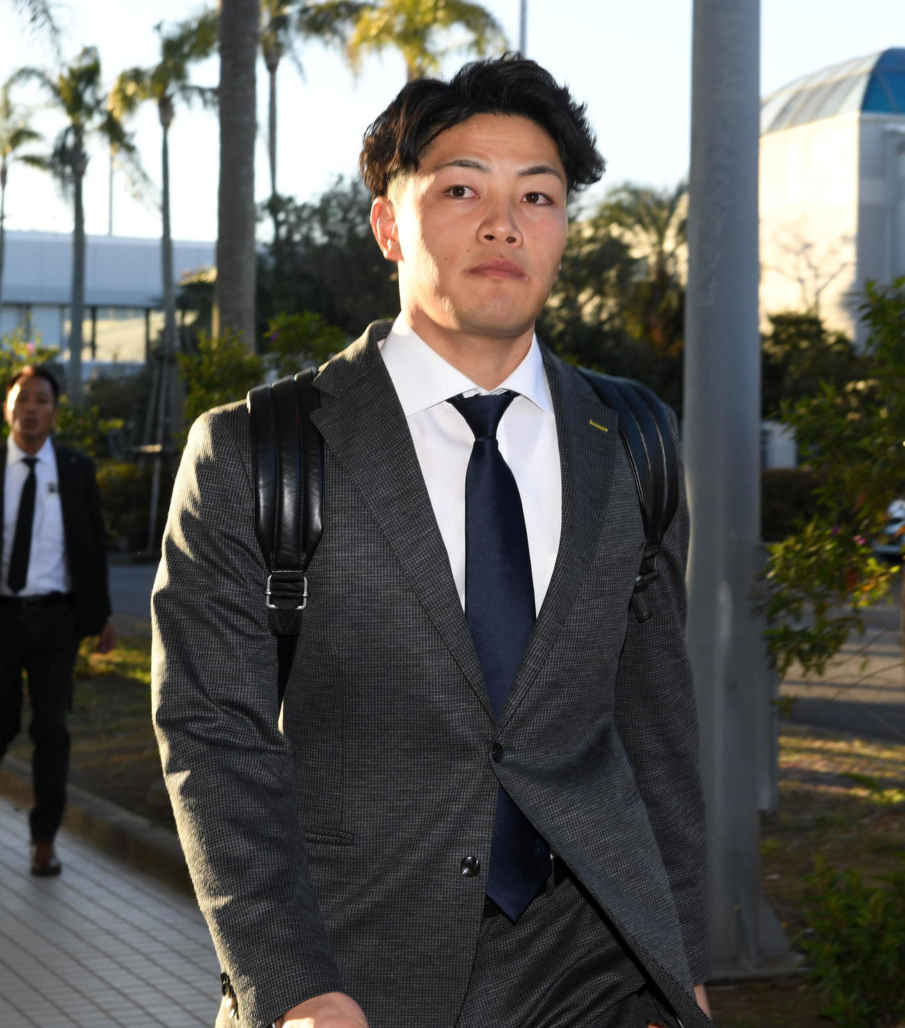 宮崎入りしたオリックス麦谷（撮影・前岡正明）