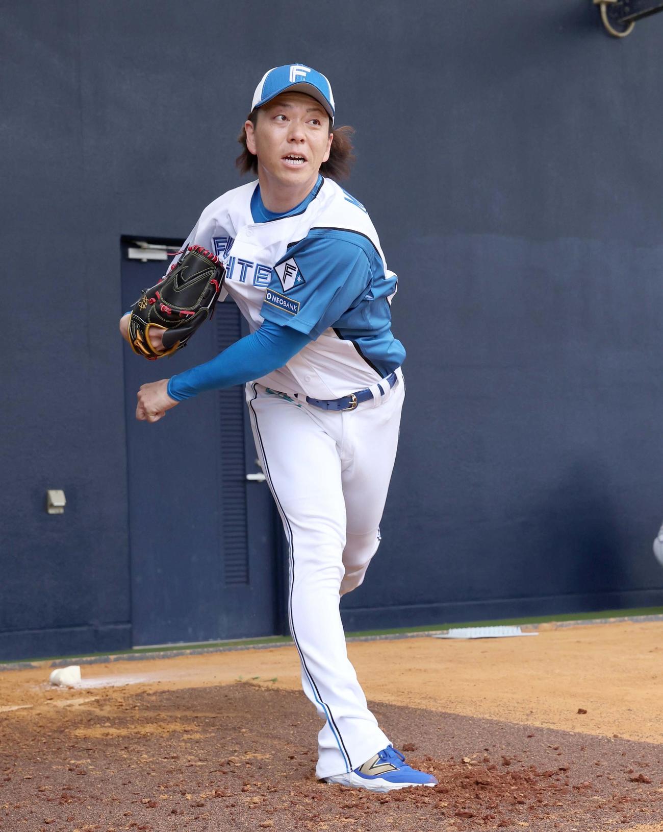 ブルペンで投球する日本ハム宮西（撮影・黒川智章）
