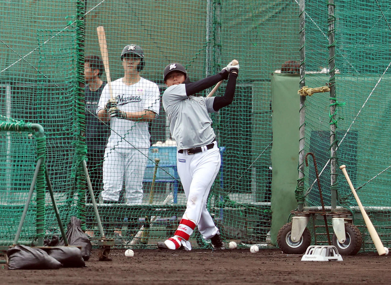 フリー打撃するロッテ西川（撮影・宮地輝）