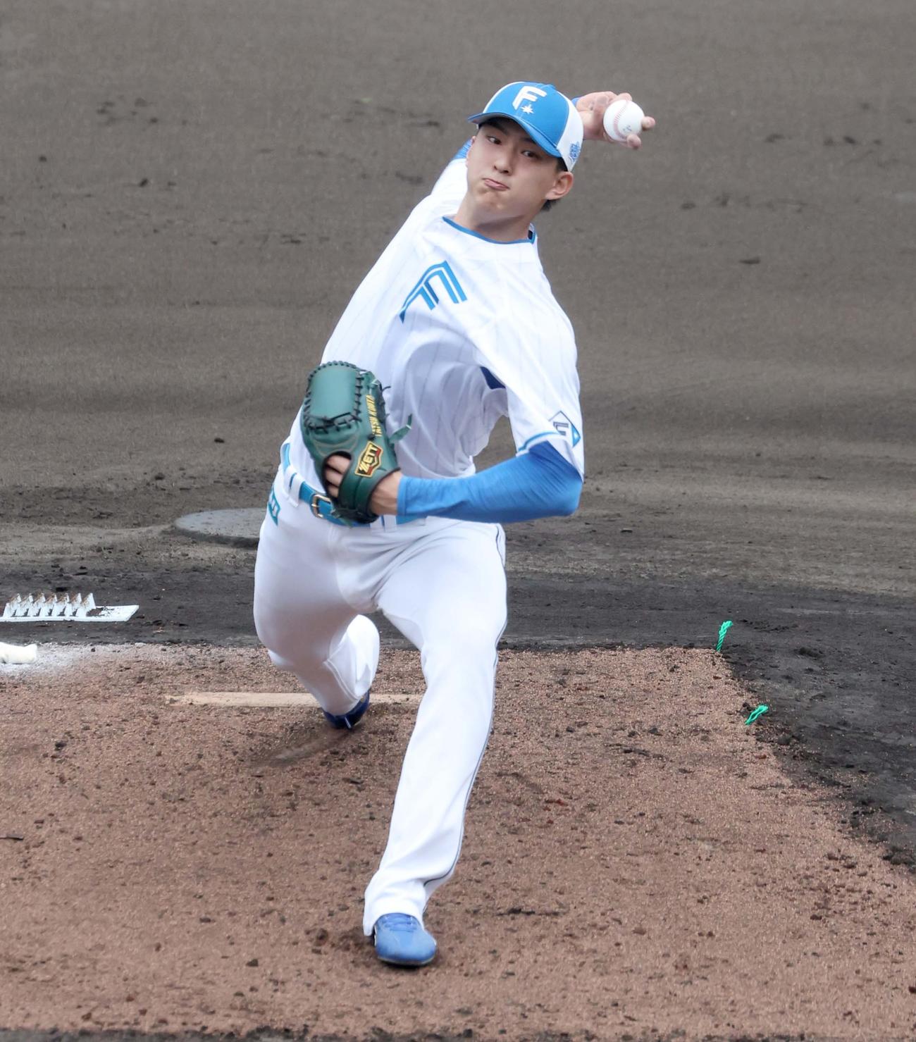 打者を相手に投球する日本ハム達（撮影・黒川智章）
