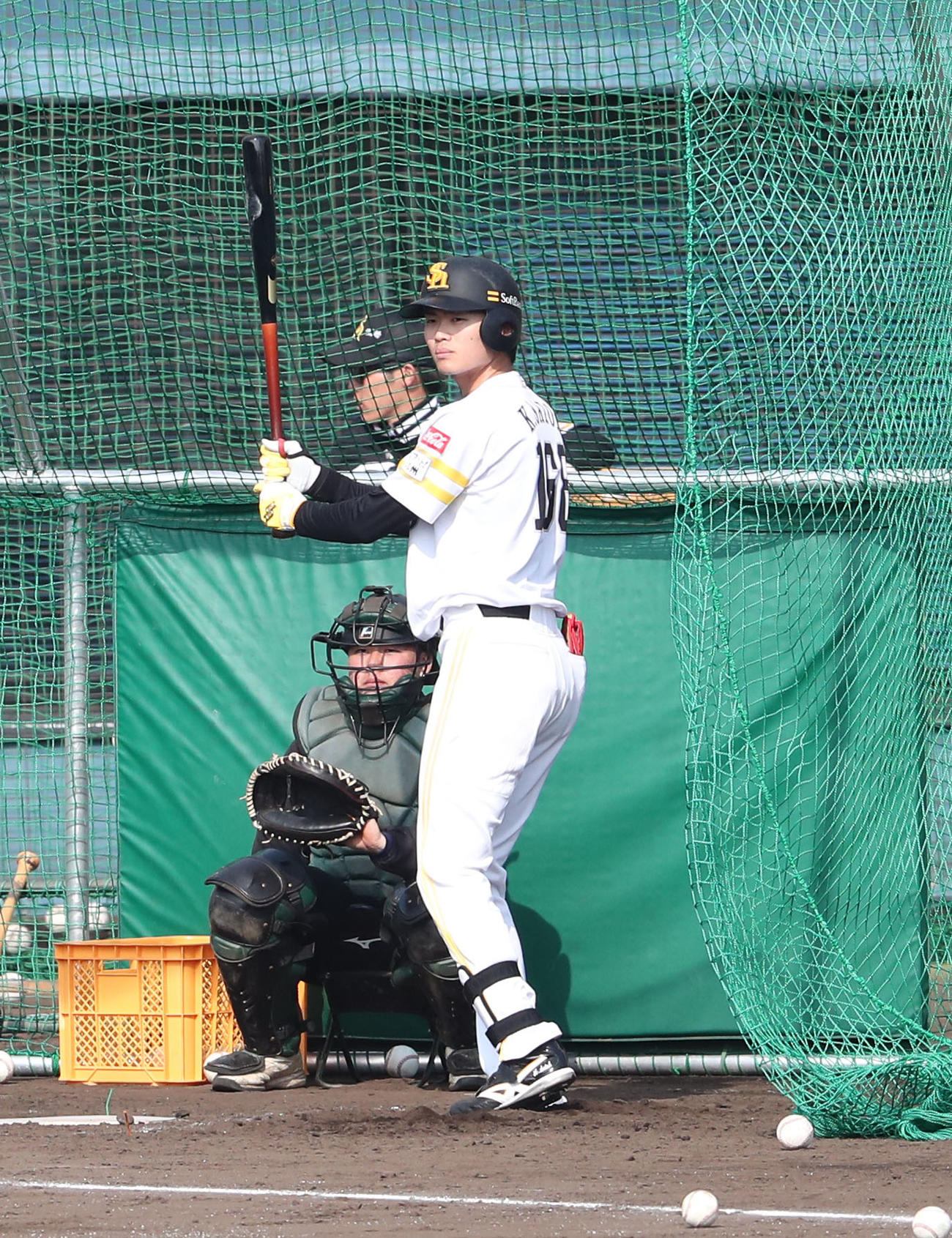 打撃練習をする佐藤航（撮影・梅根麻紀）