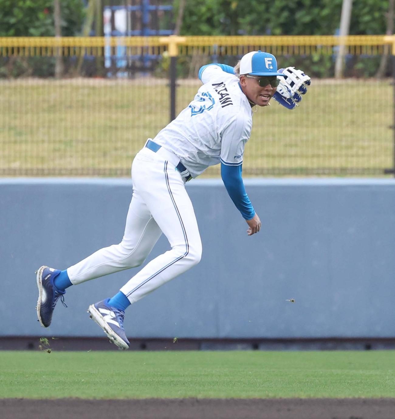 シートノックで本塁に送球する日本ハム水谷（撮影・黒川智章）