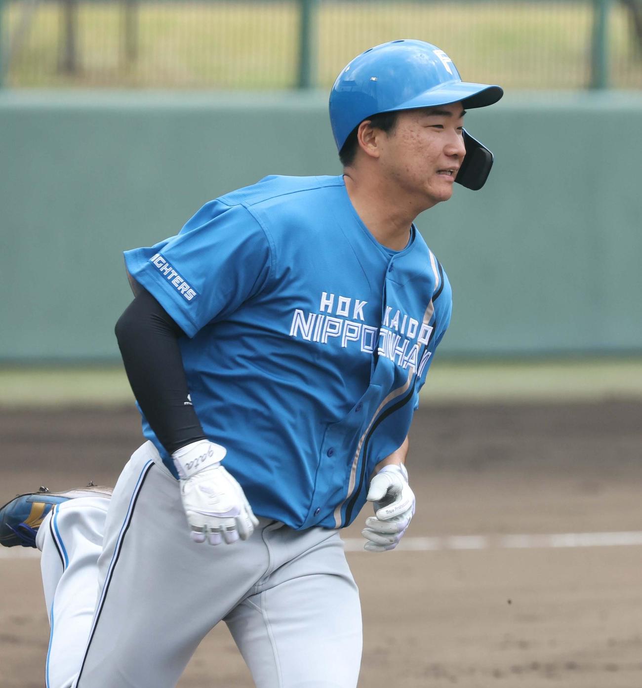 日本ハム紅白戦　3回、左飛に終わる山県（撮影・黒川智章）