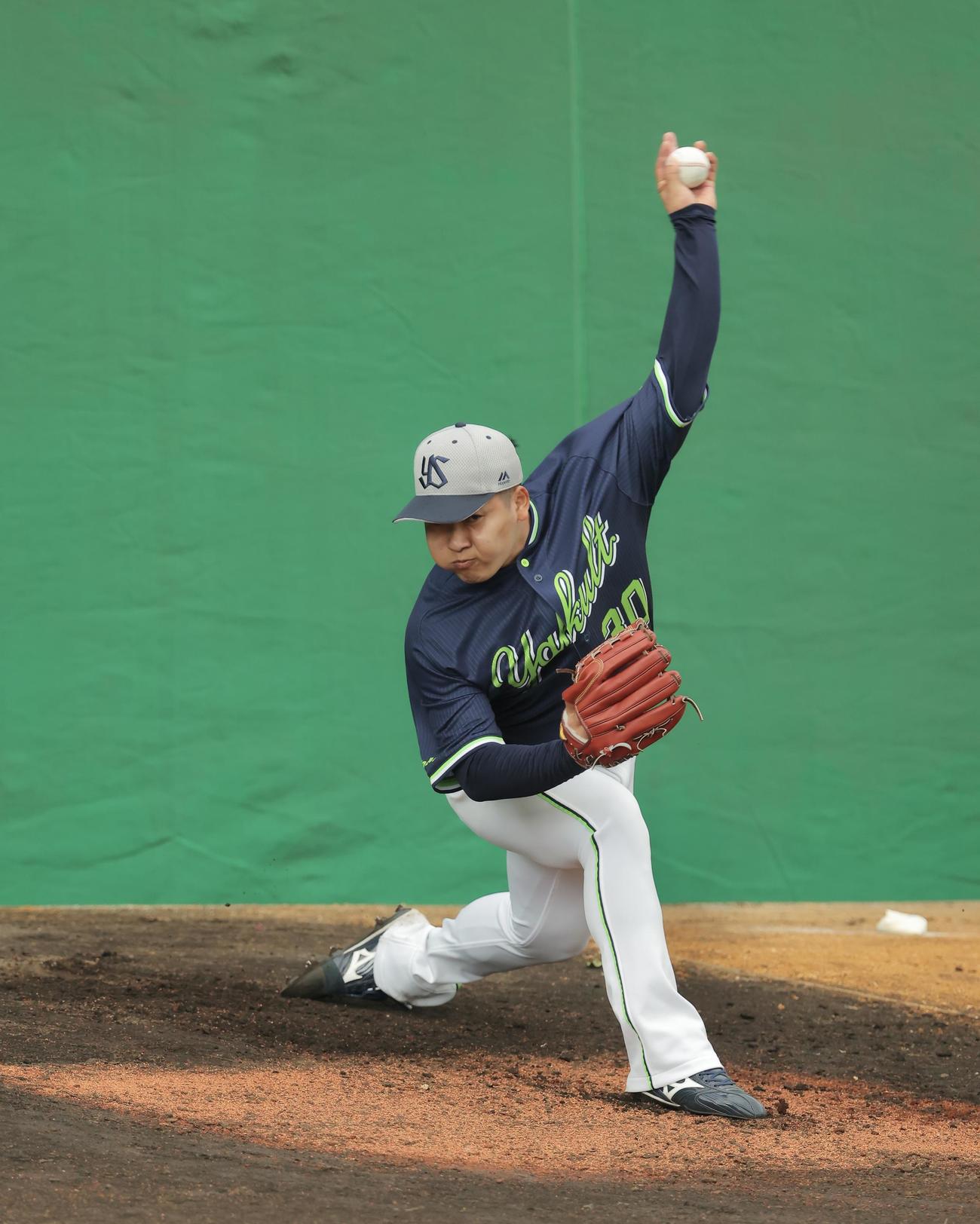 ブルペン投球するヤクルト荘司（撮影・河田真司）