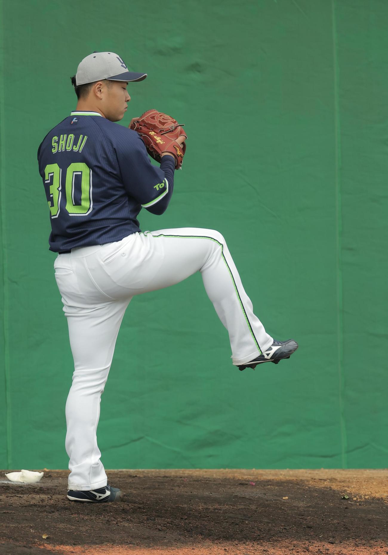 ブルペン投球するヤクルト荘司（撮影・河田真司）