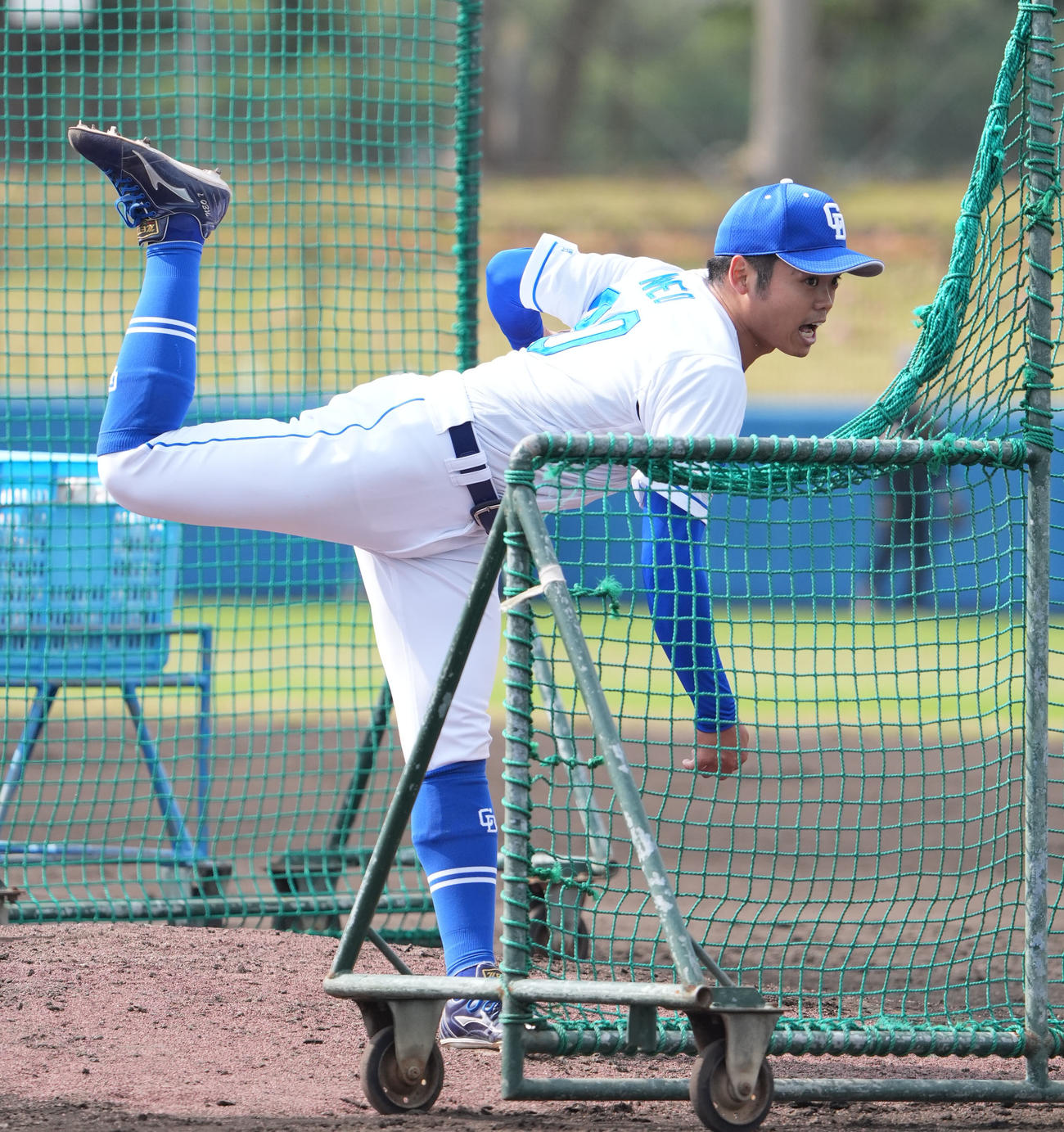 フリー打撃で登板する根尾（撮影・森本幸一）