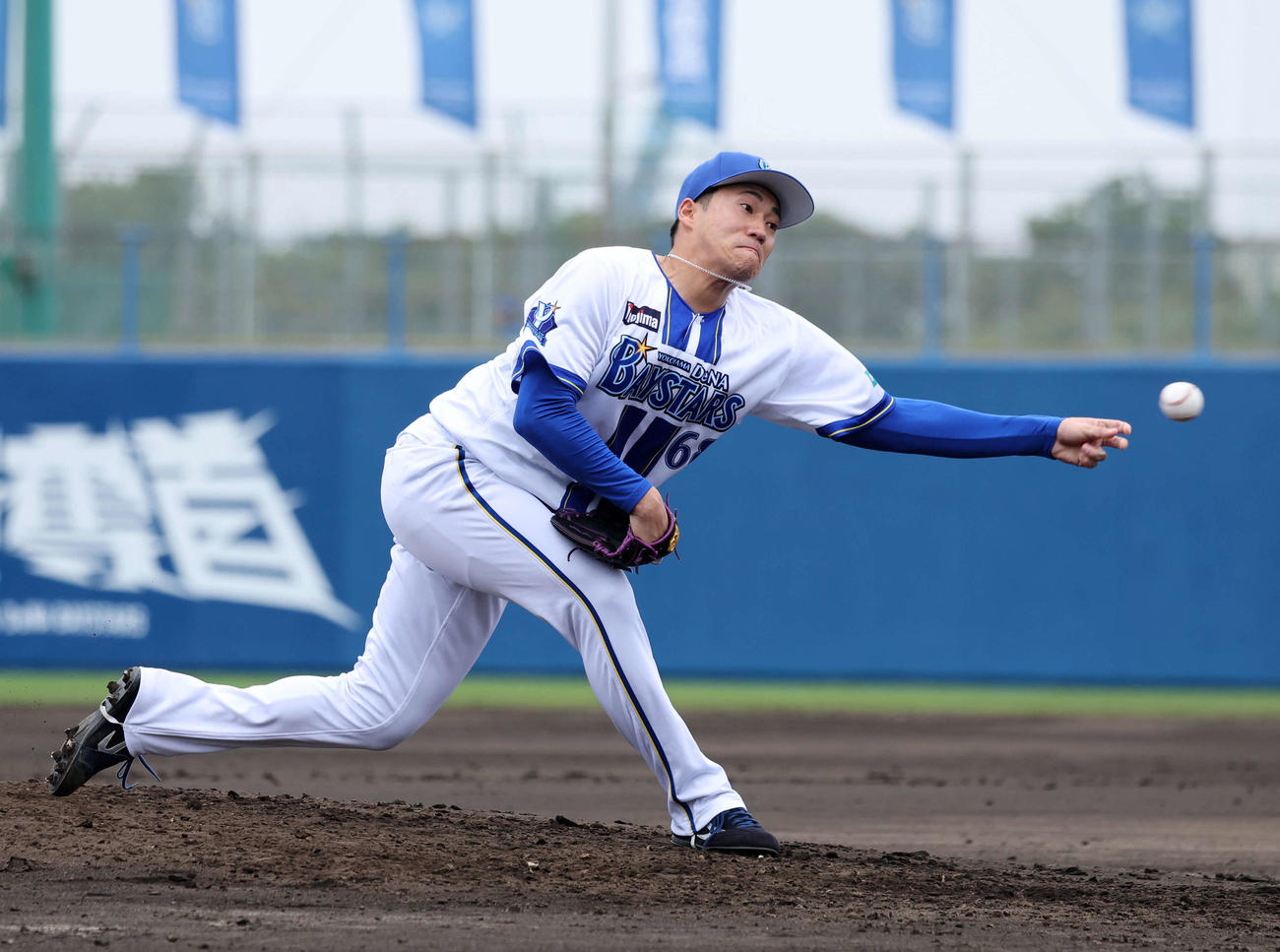 ライブBPで力投するDeNA岩田（撮影・鈴木正人）