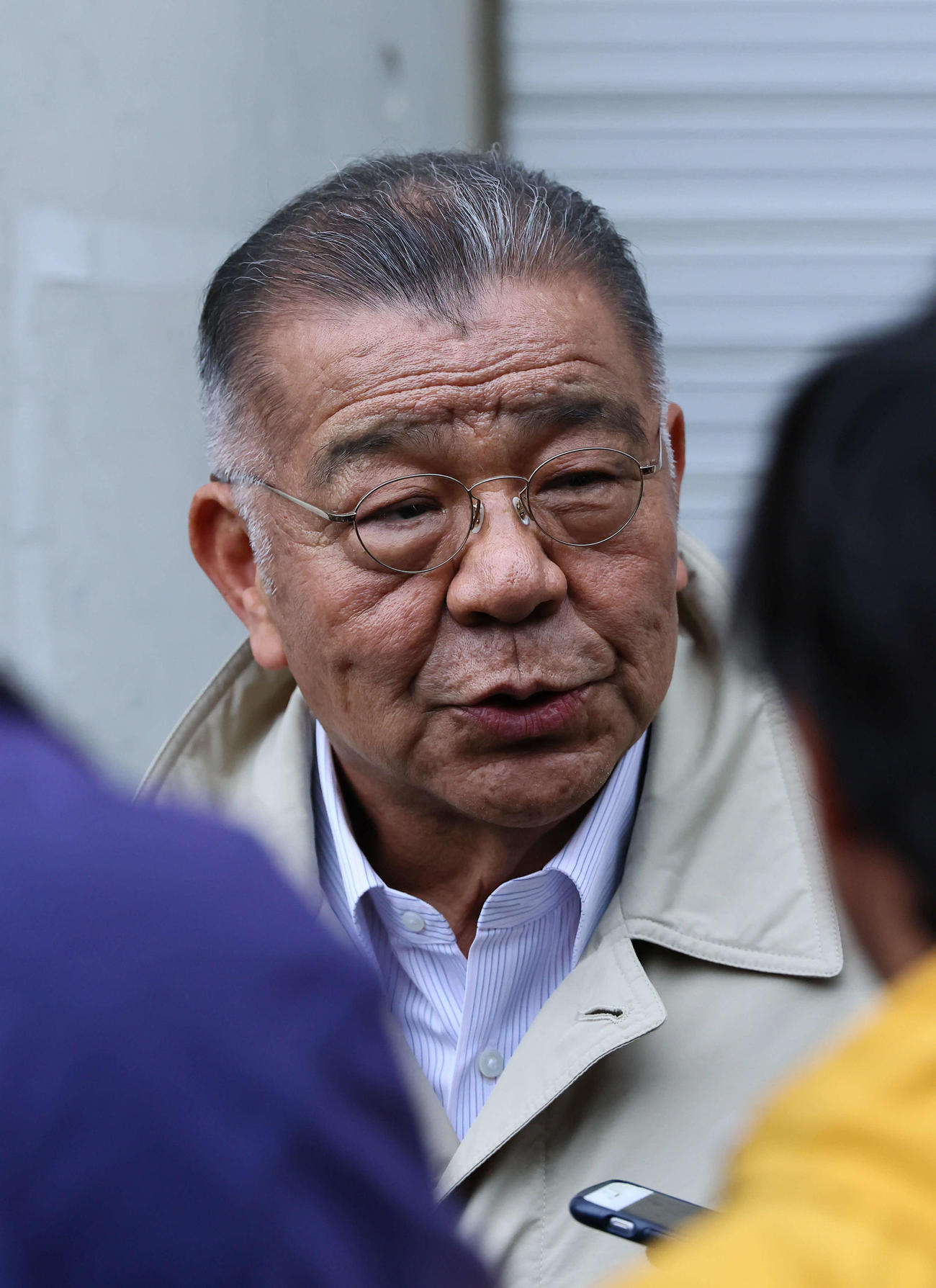 取材に応じる阪神掛布OB会長（撮影・藤尾明華）