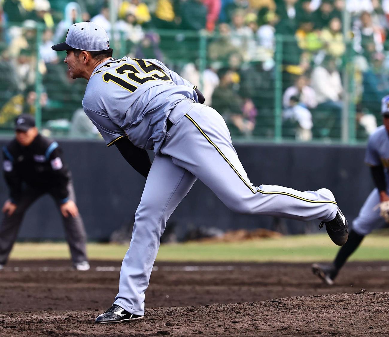 紅白戦　紅組4番手の伊藤稜（撮影・上田博志）