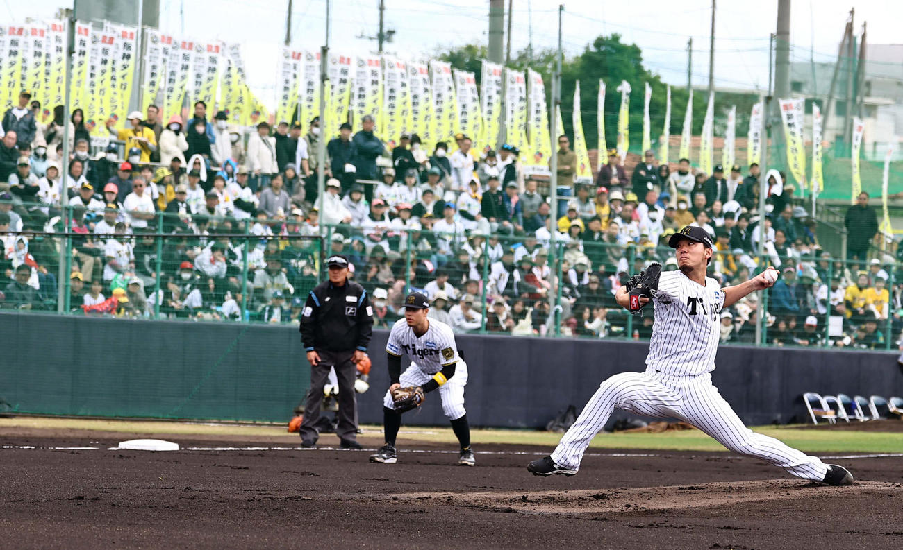 紅白戦　白組先発の伊藤将（撮影・上田博志）