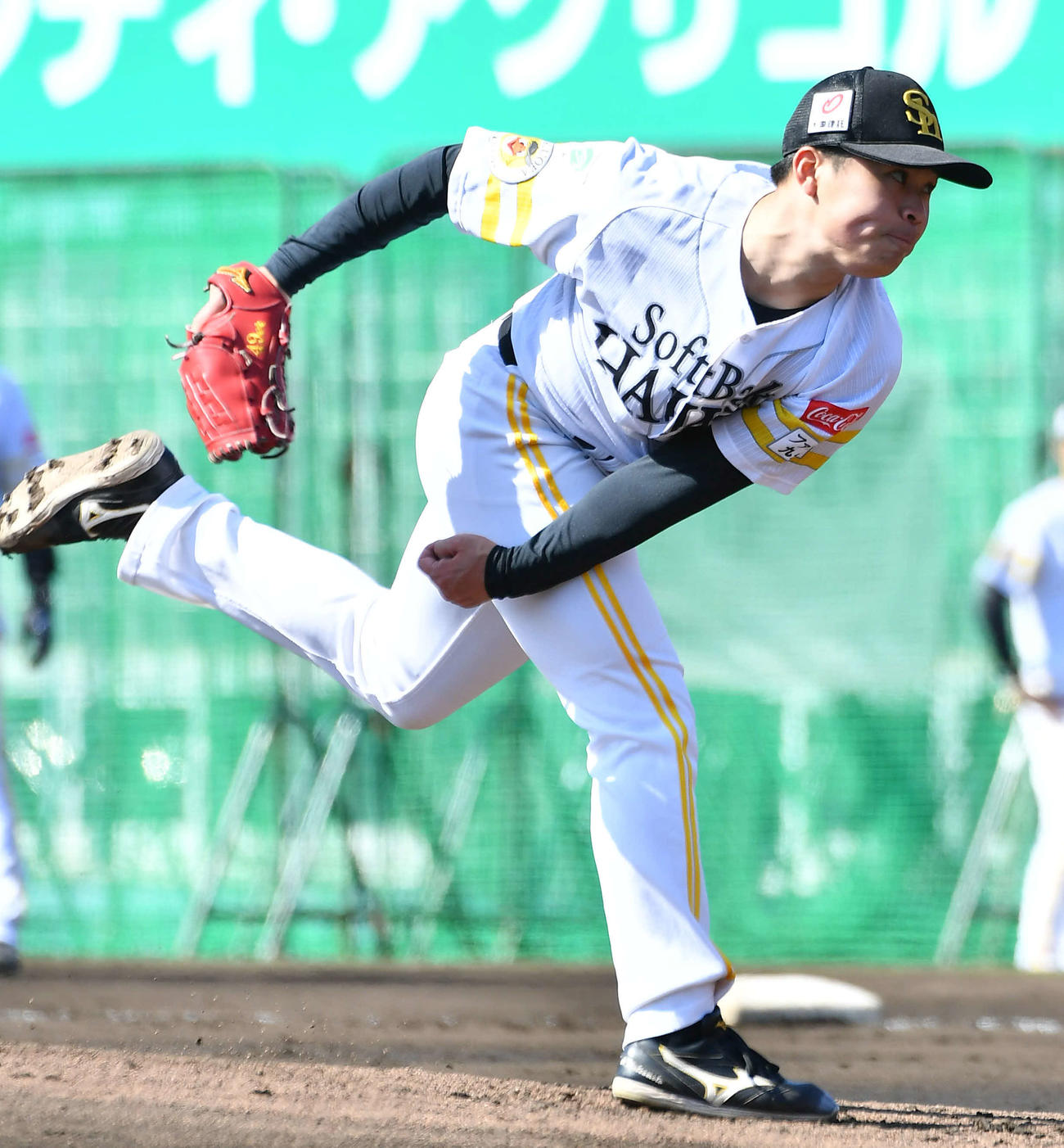 ライブBPに登板したソフトバンク松本晴（撮影・岩下翔太）