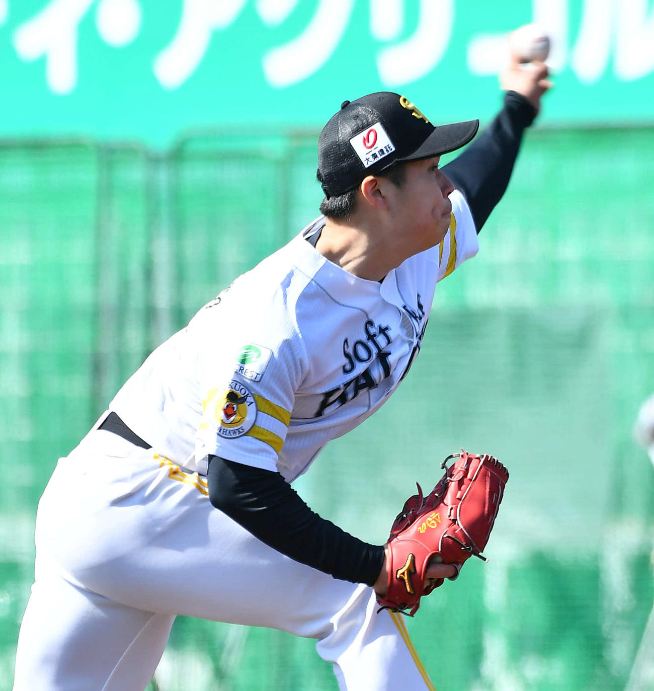 ライブBPに登板したソフトバンク松本晴（撮影・岩下翔太）