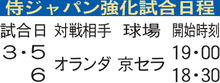 侍ジャパン強化試合日程表