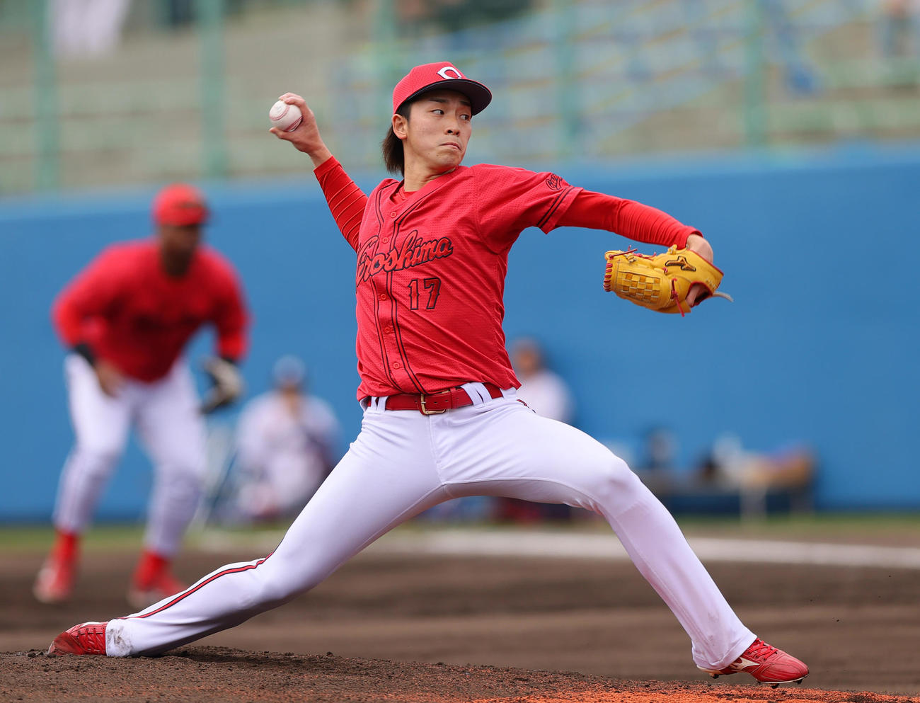 ヤクルトとの練習試合に先発した広島常広（撮影・上山淳一）