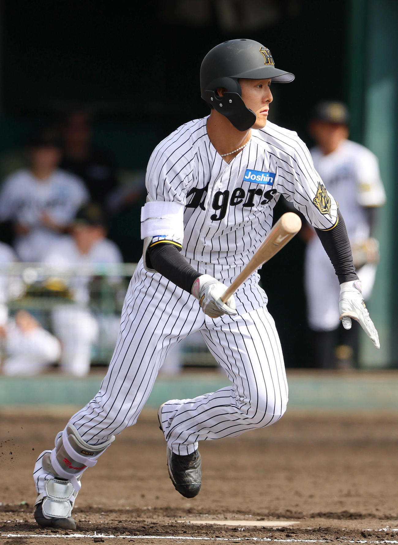 阪神対広島　2回裏阪神2死二塁、小幡は右前打を放つ（撮影・上山淳一）