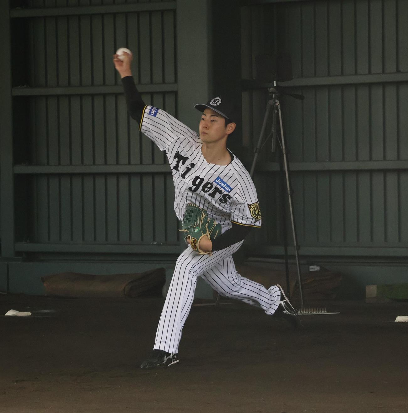 阪神の下村海翔投手がブルペン投球を行う（撮影・林亮佑）