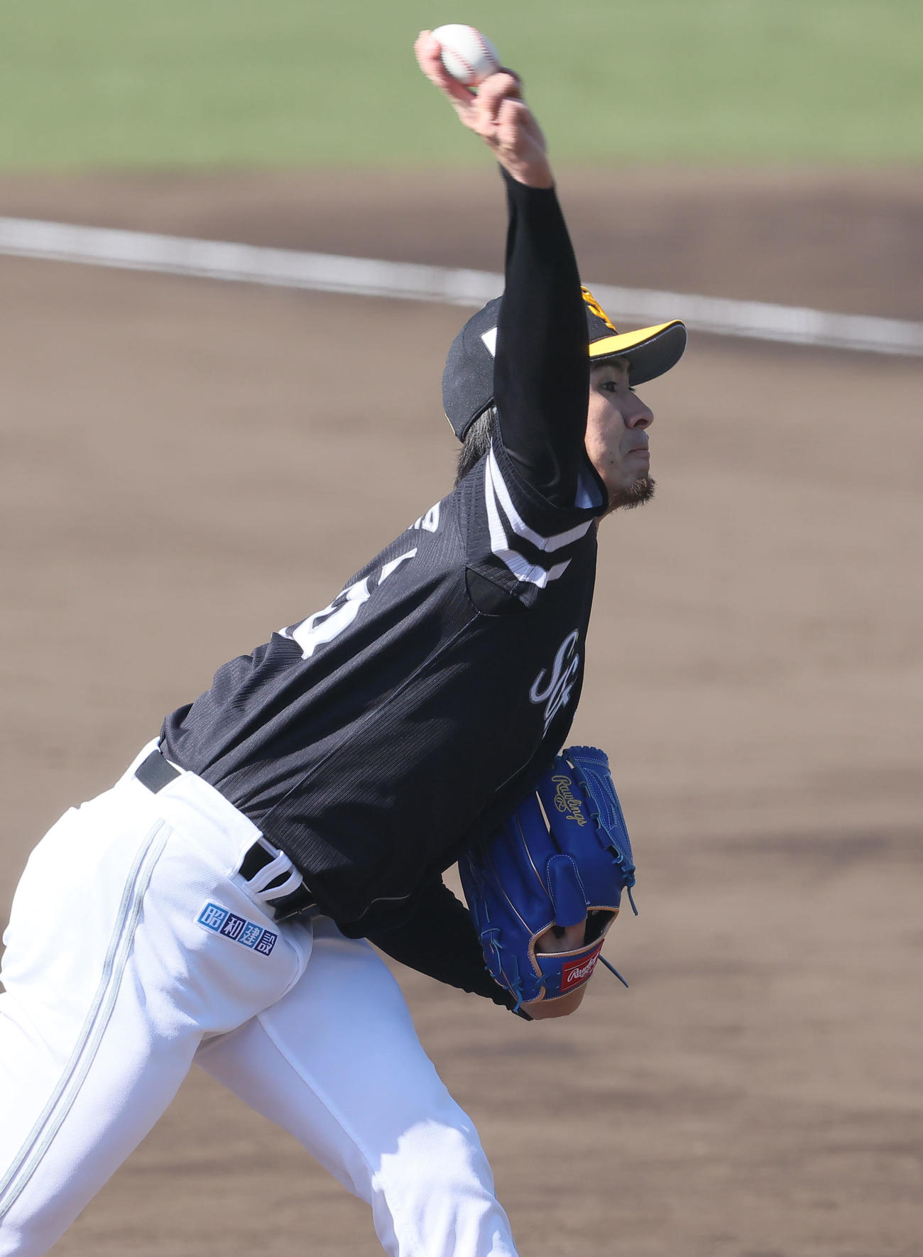 打撃投手として登板した上沢（撮影・梅根麻紀）