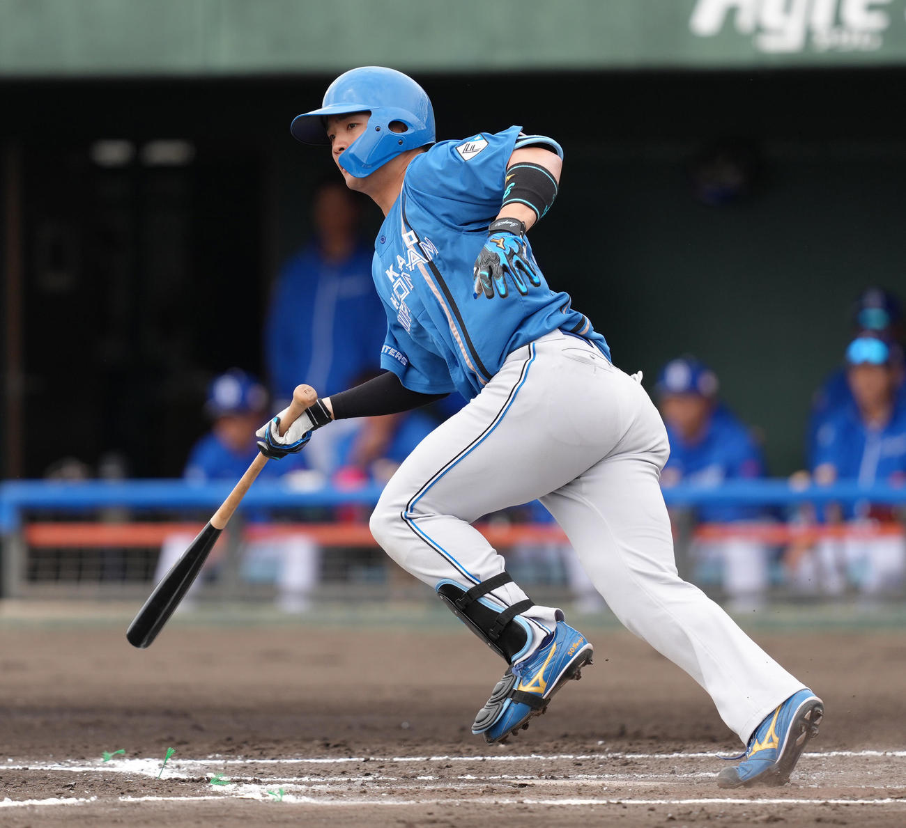 中日対日本ハム　2回表日本ハム1死、郡司は左二塁打を放つ（撮影・足立雅史）