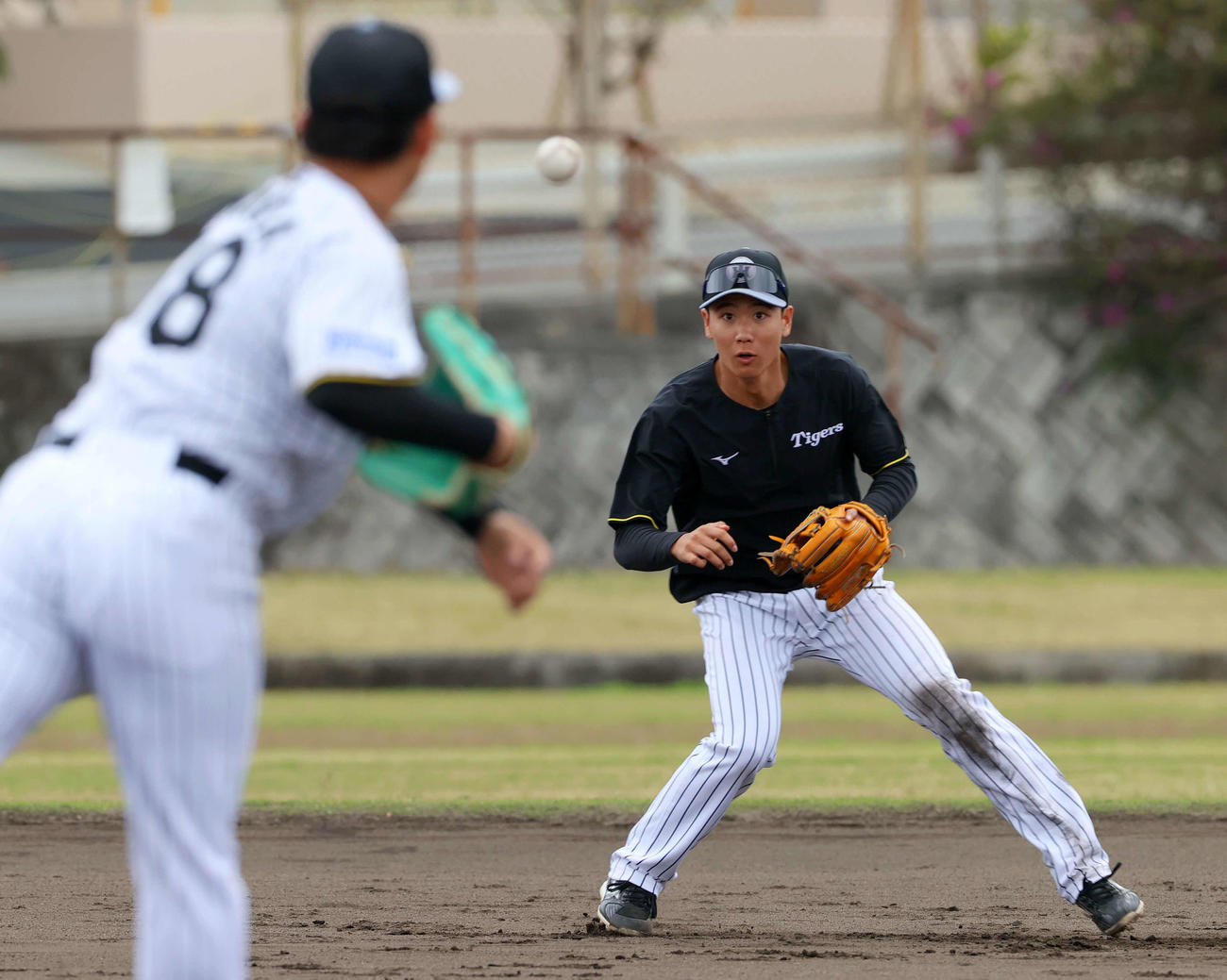 けん制練習で軽快に動く阪神山田（撮影・上山淳一）