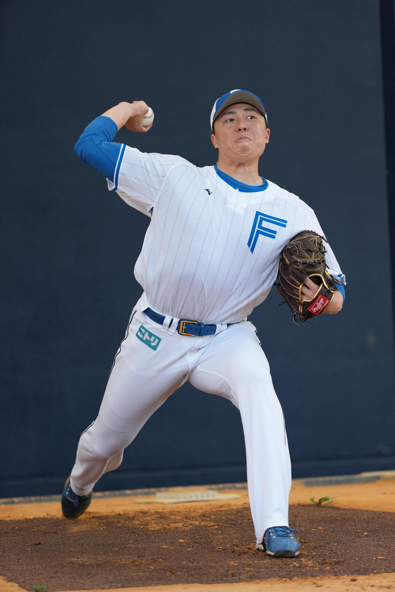 ブルペン投球する日本ハム田中（撮影・足立雅史）