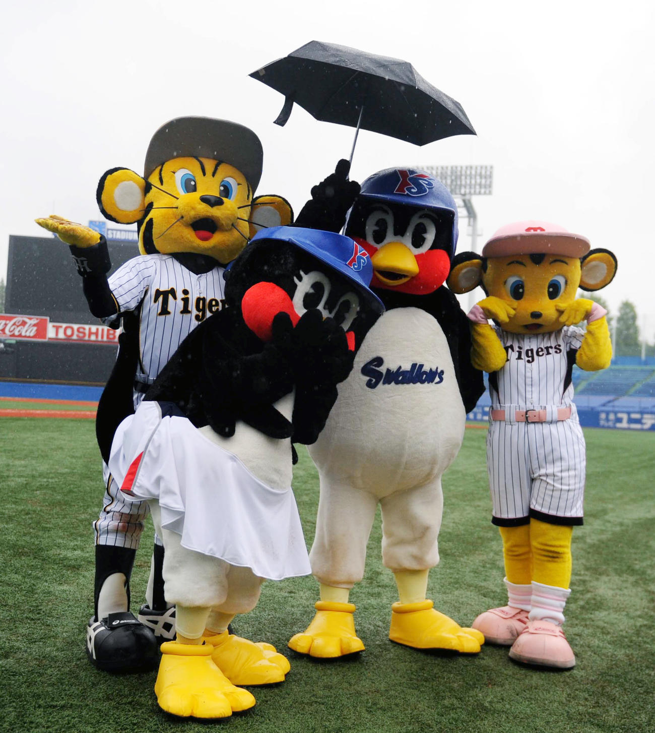 09年5月、阪神戦が中止となりトラッキー、つばみ、ラッキーと悲しむ