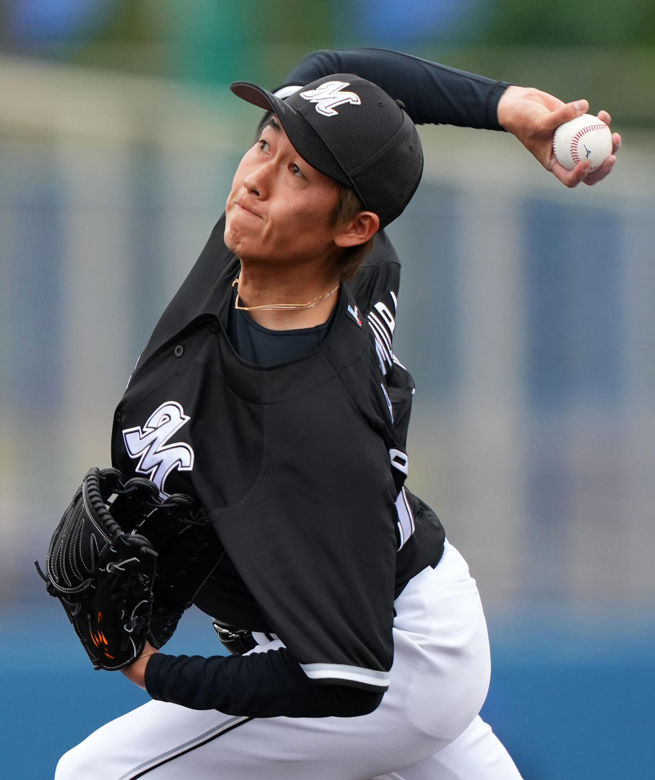 DeNA対ロッテ　3回裏から登板したロッテ中村亮（撮影・横山健太）