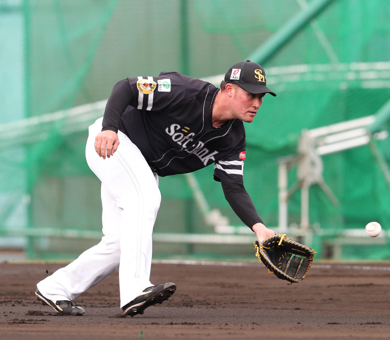 守備練習で軽快な動きを見せるリチャード（撮影・梅根麻紀）